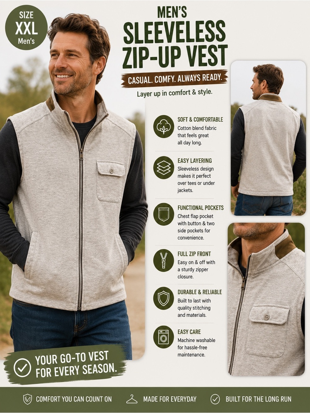 Alan Flusser cream Zip-Front Vest XXL